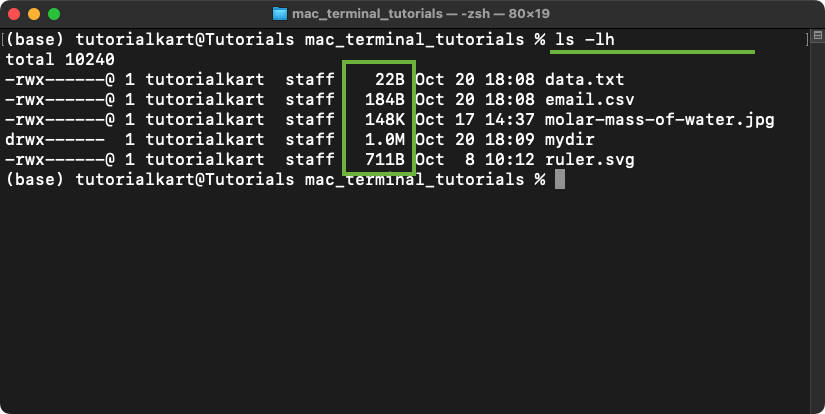 List Files and Directories in Mac Terminal - Displaying Human-Readable File Sizes